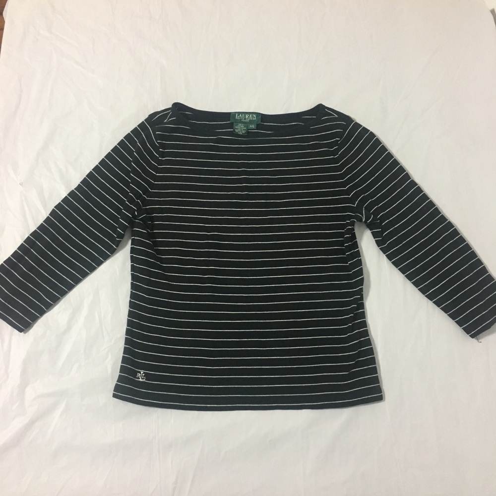 Ralph Lauren Petite 3/4 Sleeve Striped Top